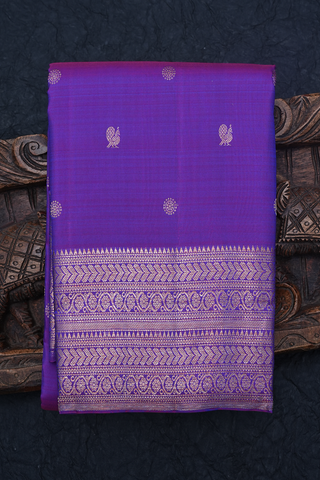 Peacock And Floral Buttis Purple Kanchipuram Silk Saree