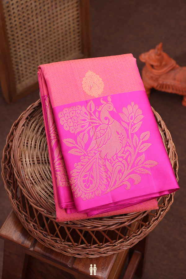 Kanchipuram Silk Saree In Pink With Jacquard Pattern