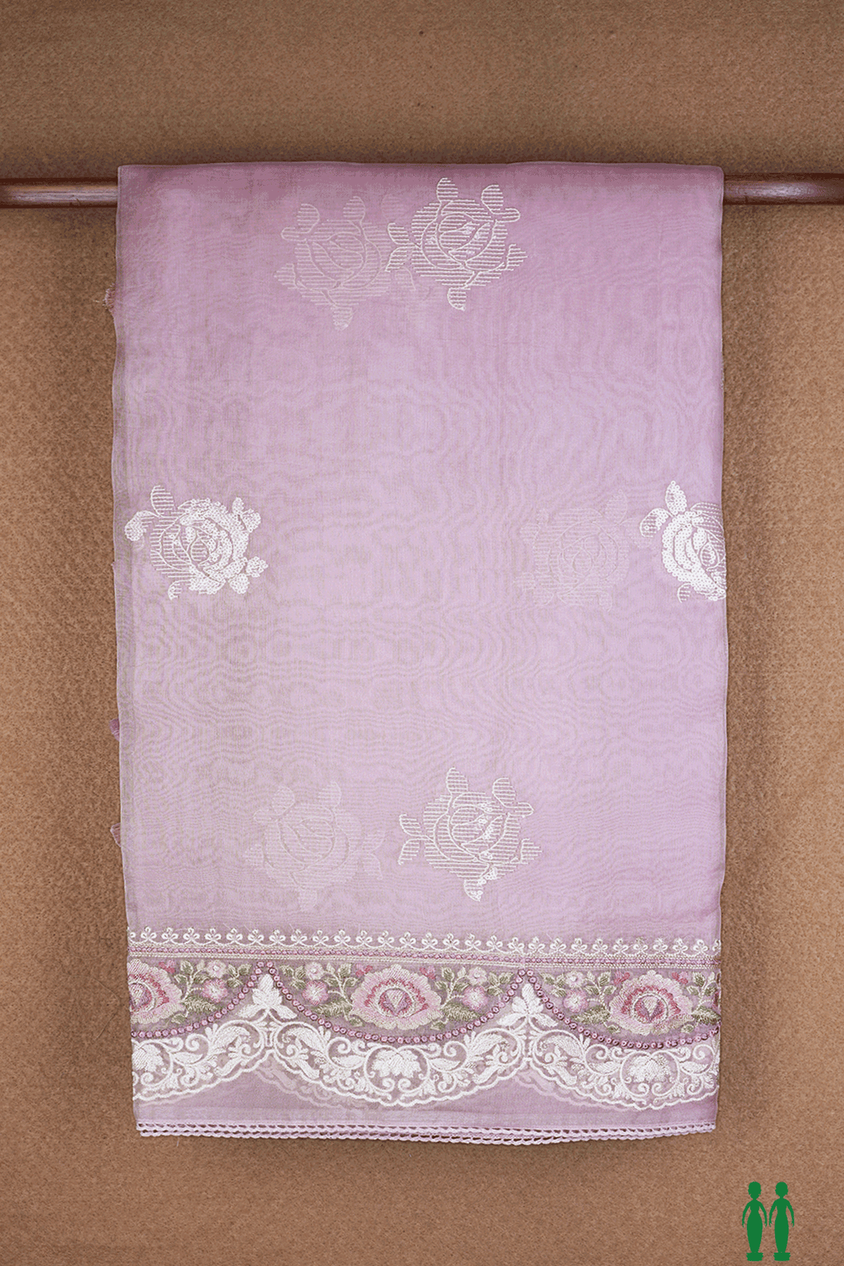 Embroidery Sequence Design Pale Pink Organza Silk Saree