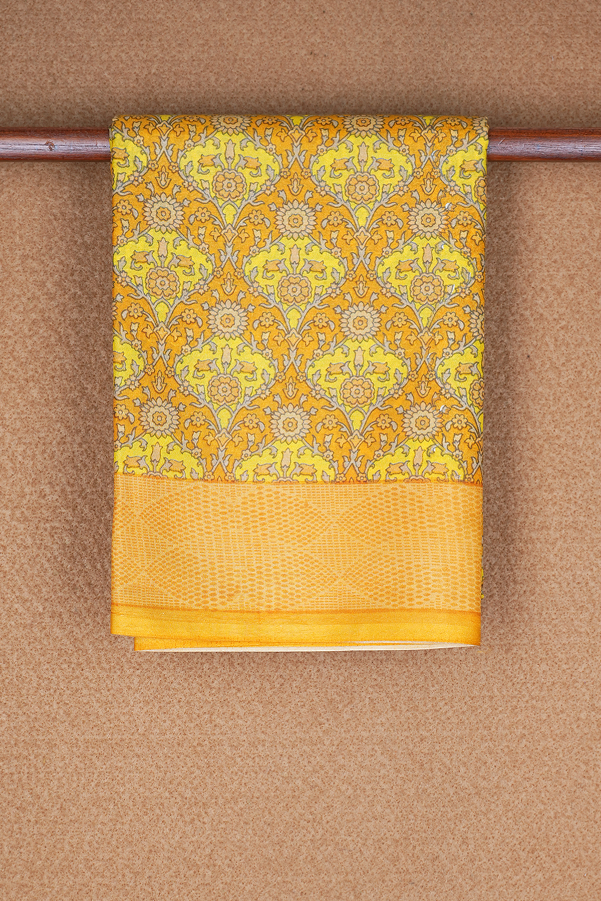 Floral Design Mustard Yellow Printed Silk Saree