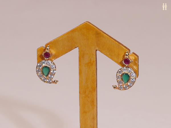 Paisley Design Gold Plated Pure Silver Stud Earrings