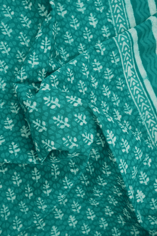 Allover Floral Printed Dark Sea Green Jaipur Cotton Saree