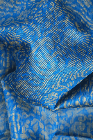 Floral Paisley Threadwork Design Cerulean Blue Semi Jute Saree