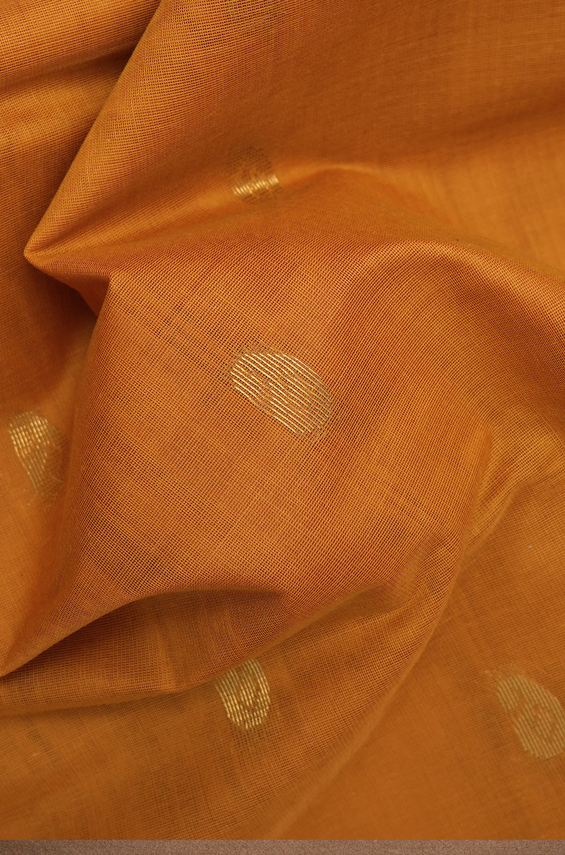 Paisley Zari Motifs Ochre Orange Venkatagiri Cotton Saree