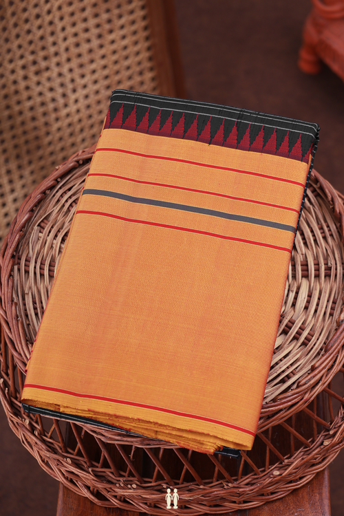 Kanchipuram Silk Saree In Black With Stripes Design