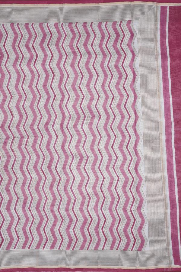 Leaf Printed Design Egg White Chanderi Silk Cotton Saree