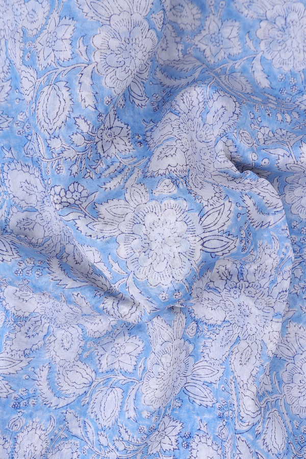 Chanderi Cotton Saree In Blue With Floral Design