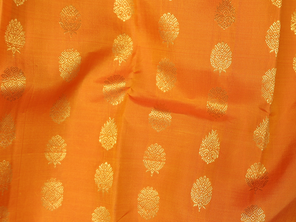 Zari Buttas Orange Kanchipuram Silk Pavadai Sattai Material