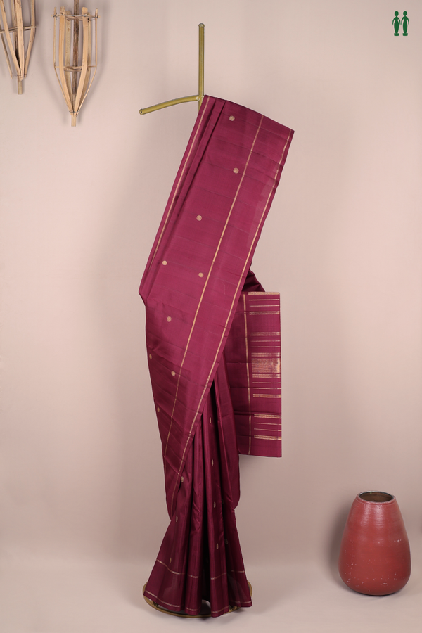 Kanchipuram Silk Saree In Plum Brown With Zari Buttas