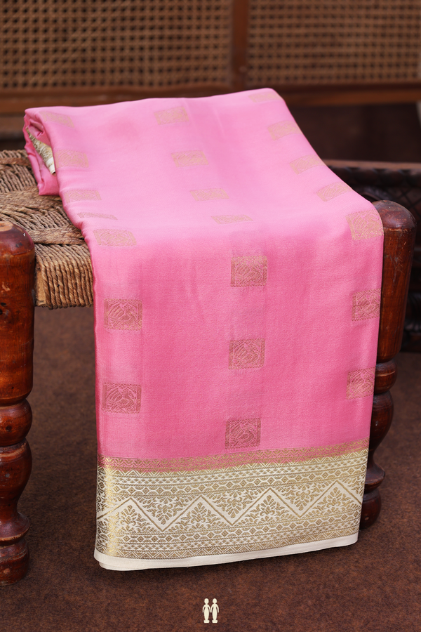Mysore Silk Saree In Pink With Zari Buttas