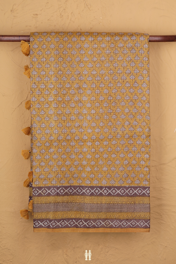 Tussar Silk Saree In Yellow With Floral Printed Design