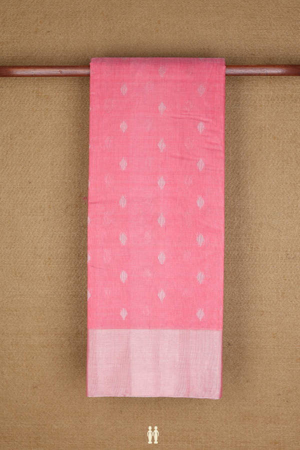 Kora Silk Cotton Saree In Pink With Zari Buttas