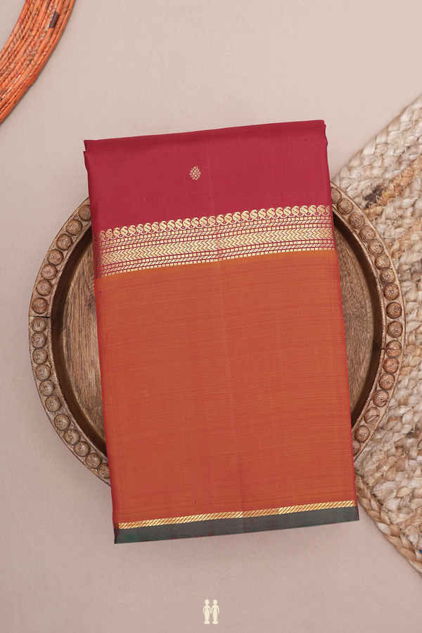 Kanchipuram Silk Saree In Blush Red With Zari Buttis