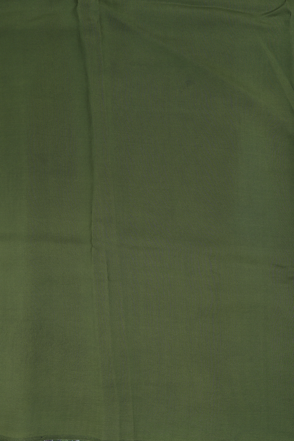 Printed Silk Saree In Moss Green With Floral Design