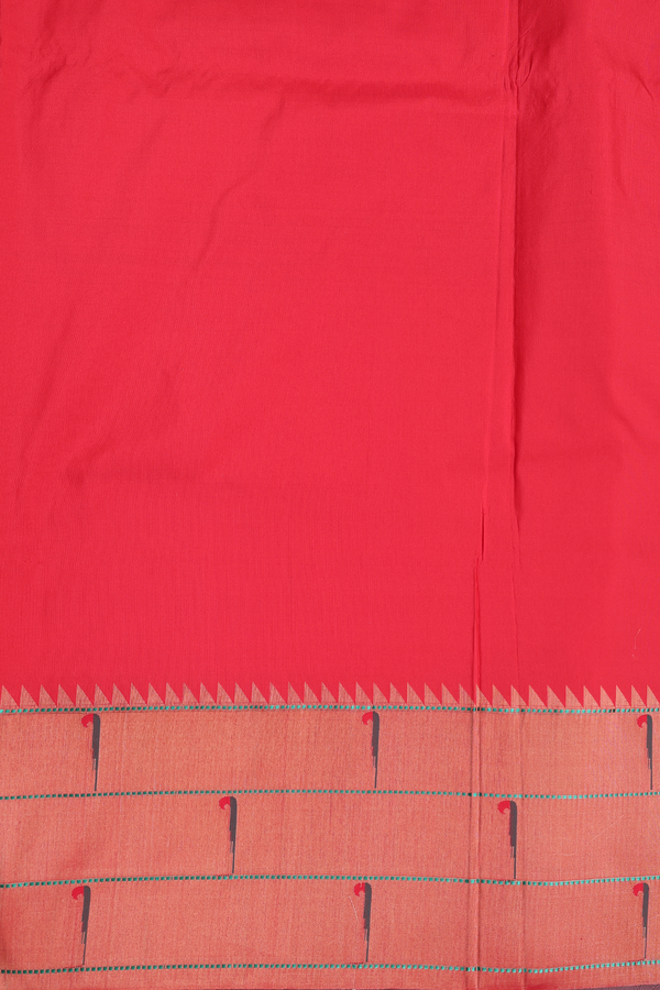 Paithani Silk Saree In Chilli Red With Floral Buttas
