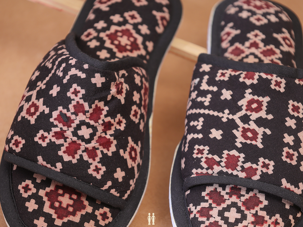 Printed Design Black Cotton Slippers
