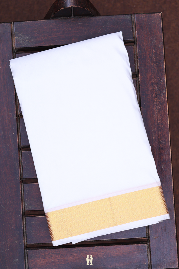 Zari Border White Silk Dhoti With Angavastram Set