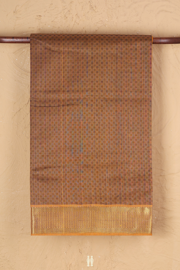Silk Cotton Saree In Brown With Paai Madippu Kattam Design