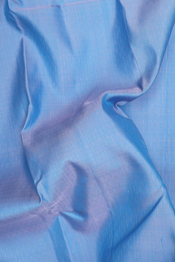 Kanchipuram Silk Saree In Light Blue With Stripes Design