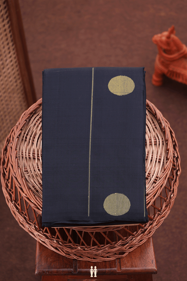Kanchipuram Silk Saree In Black With Stripes Design