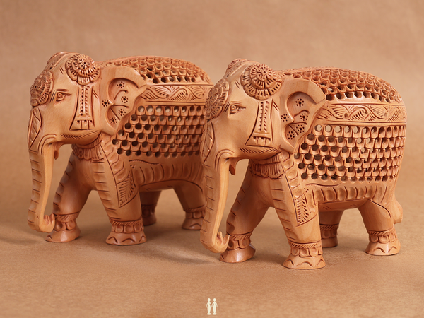 Set Of 2 Wooden Elephant For Decor