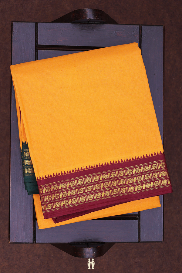Ganga Jamuna Border Orange Cotton Dhoti With Angavastram Set