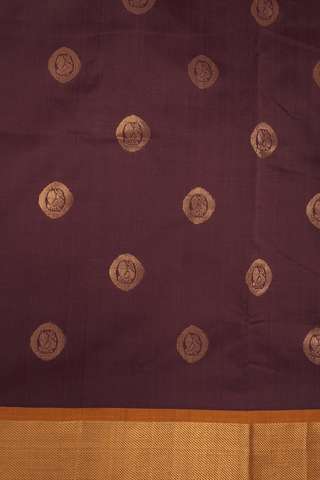 Peacock Zari Motifs Plum Brown Poly Cotton Saree