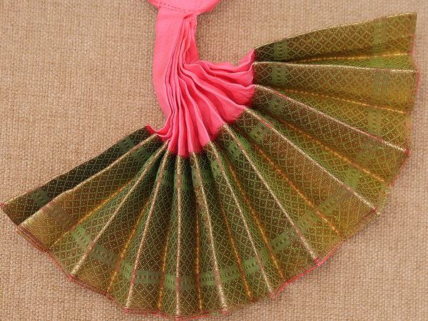 Zari Border Peach Silk Cotton Amman Pavadai Set