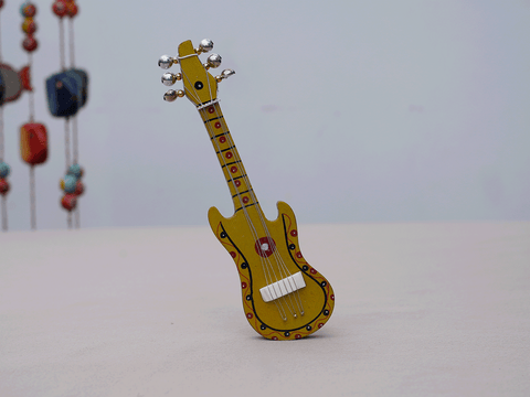 Wooden Handicraft Guitar Instrument With Magnet For Decor