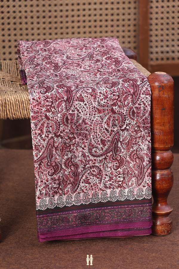 Printed Silk Saree In Ivory With Allover Design