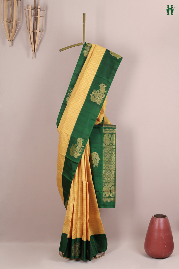 Kanchipuram Silk Saree In Shades Of Yellow With Checks Design
