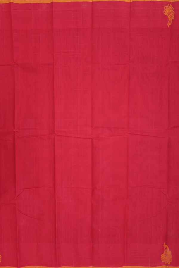 Kanchi Cotton Saree In Crimson Red With Peacock Border