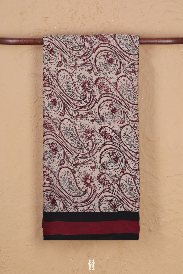 Modal Silk Saree In Cream Color With Paisley Design