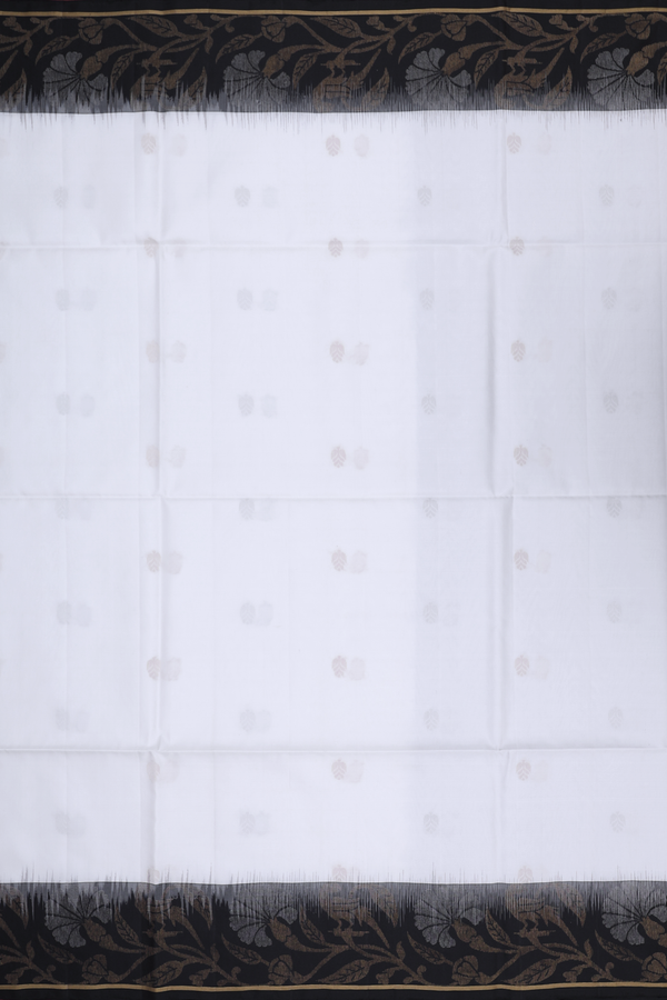 Soft Silk Saree In White With Floral Buttas