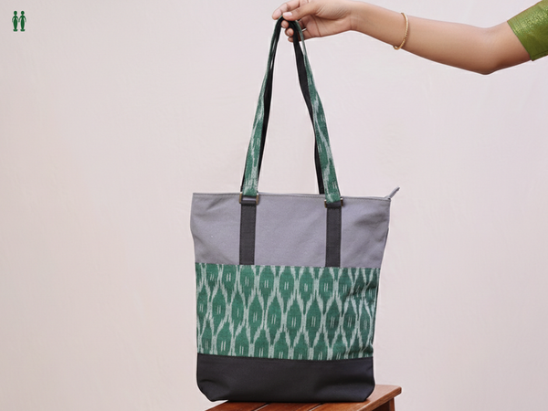 Printed Design Green Cotton Hand Bag