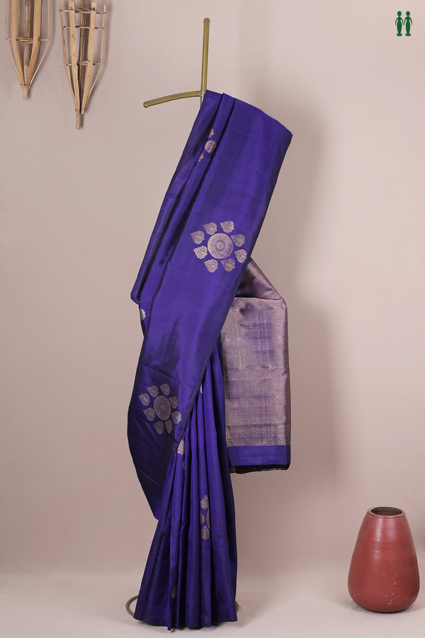 Kanchipuram Silk Saree In Royal Blue With Zari Design