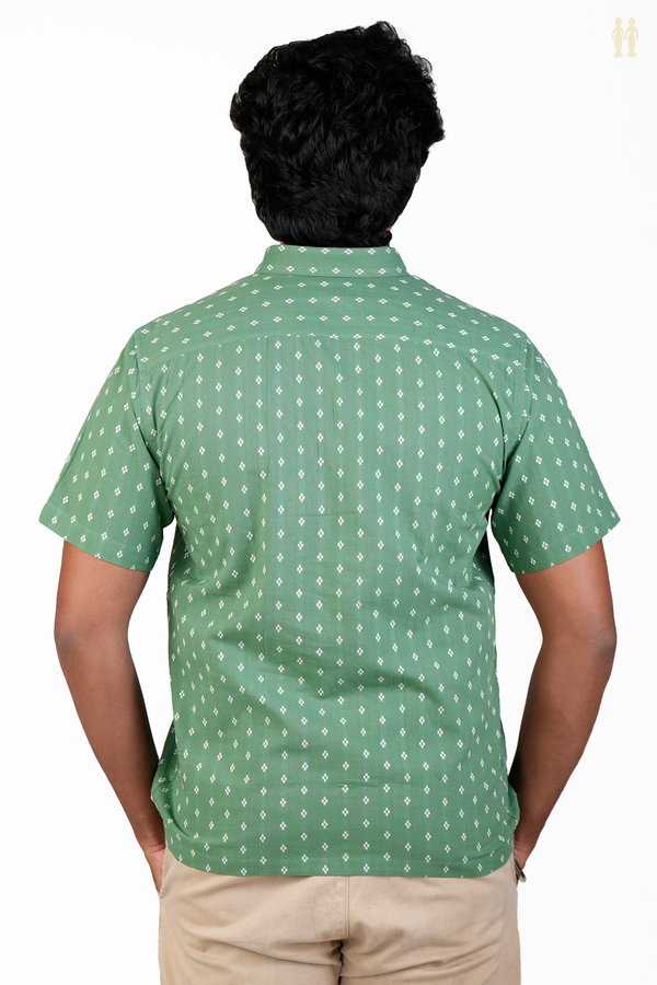 Regular Collar Threadwork Buttis Fern Green Cotton Shirt
