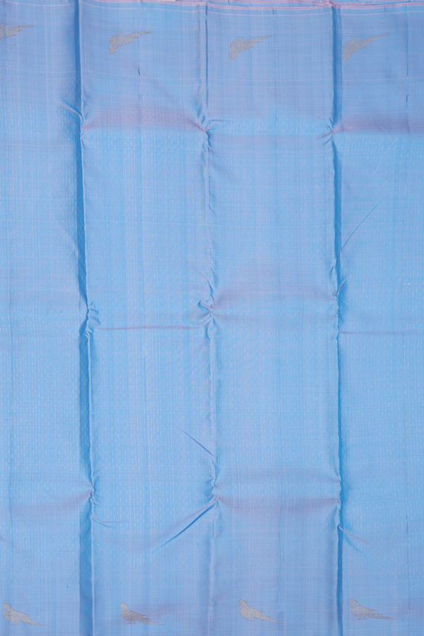 Kanchipuram Silk Saree In Light Blue With Stripes Design