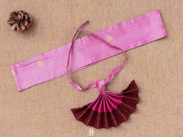 Contrast Border Pink Silk Cotton Amman Pavadai Set