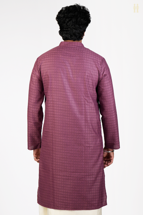 Chinese Collar Threadwork Design Berry Purple Cotton Long Kurta