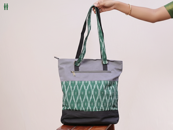 Printed Design Green Cotton Hand Bag