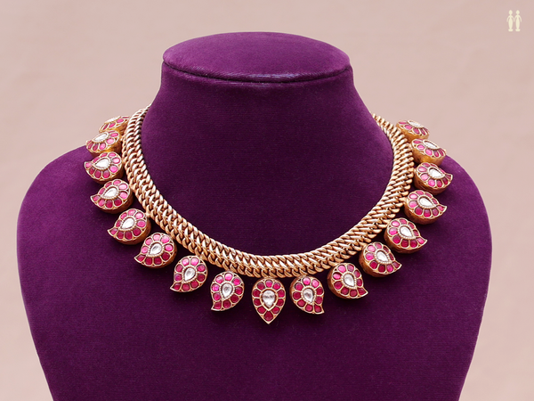 Paisley Design Gold Plated Double Side Pure Silver Necklace