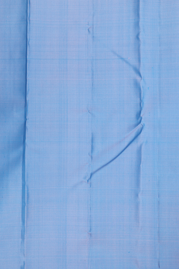 Kanchipuram Silk Saree In Light Blue With Stripes Design