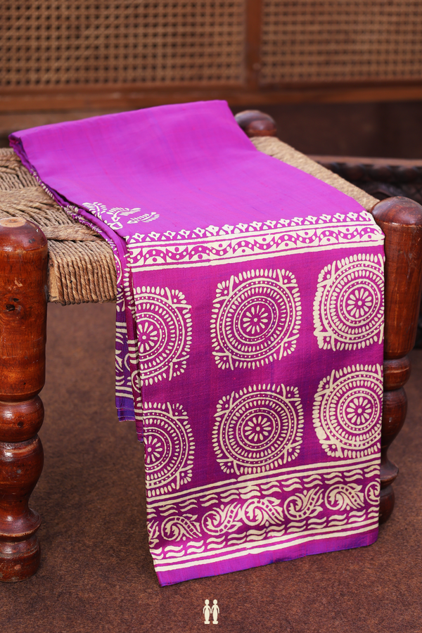 Printed Silk Saree In Purple Rose With Leaf Buttas