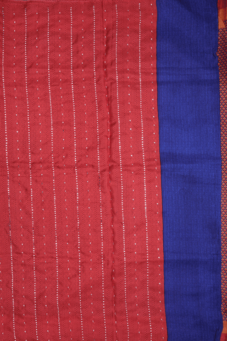 Mirror Work Buttis Red And Blue Printed Silk Saree