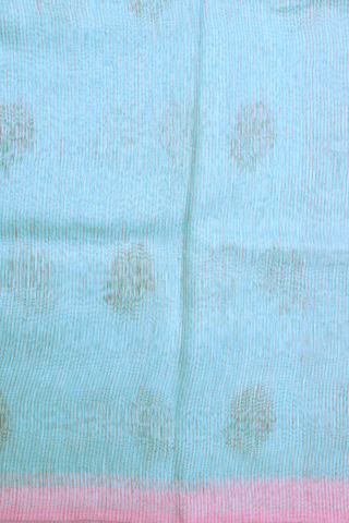 Floral Embroidered Motifs Powder Blue Linen Saree