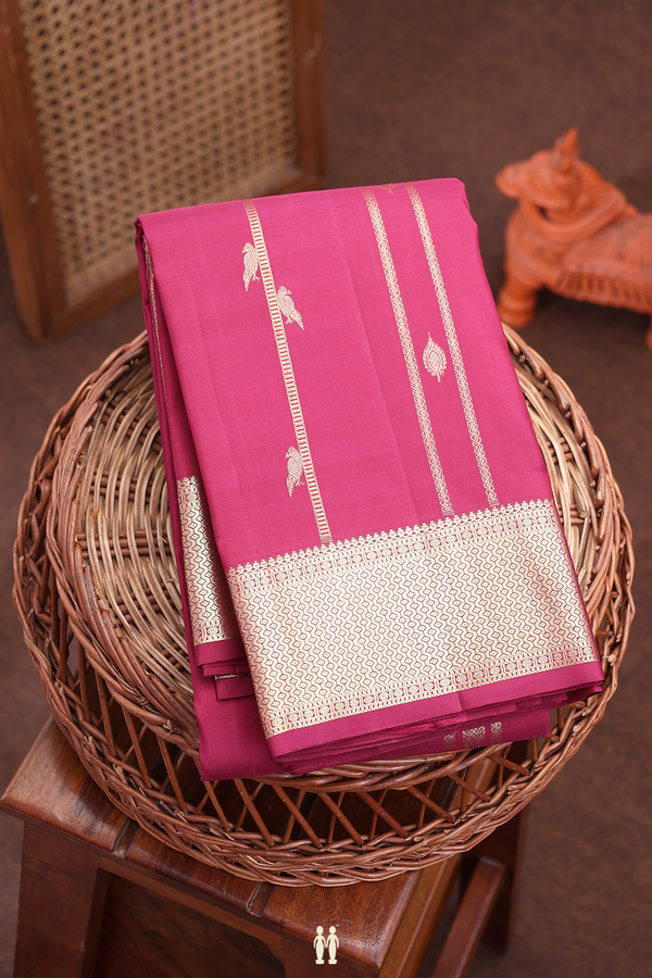 Kanchipuram Silk Saree In Burgundy Red With Stripes Design
