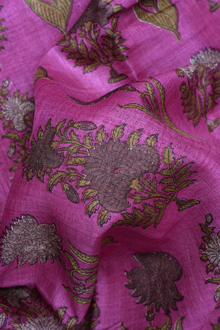 Floral Printed Design Orchid Purple Tussar Silk Saree