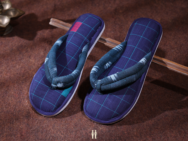 Check Design Blue Cotton Slippers