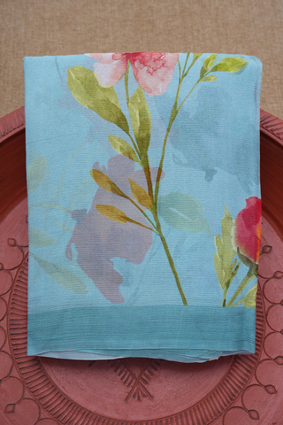 Floral Digital Printed Pastel Blue Chiffon Saree
